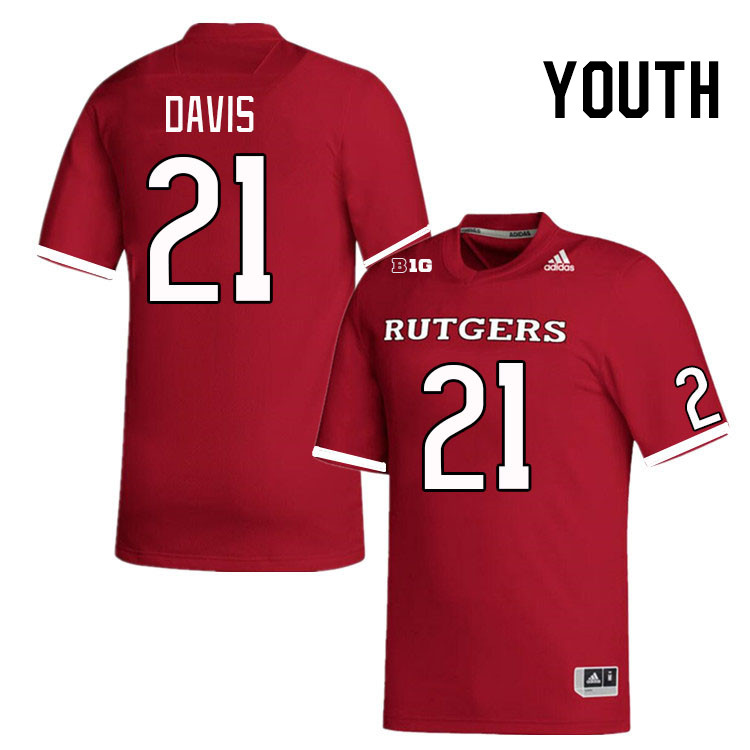Youth #21 Carnell Davis Rutgers Scarlet Knights College Football Jerseys Stitched Sale-Scarlet - Click Image to Close